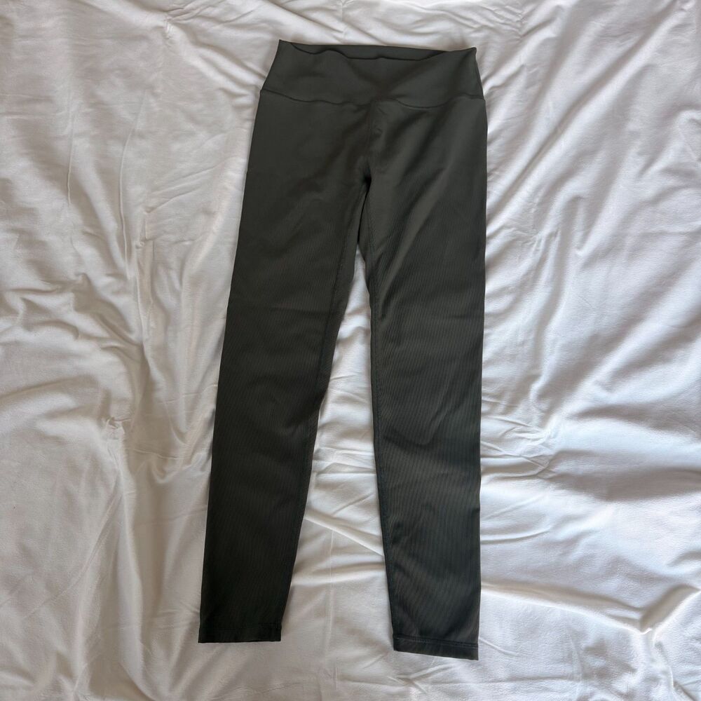 Little Bipsy Ribbed High Rise Leggings Olive Green Soft Stretch Size Medium